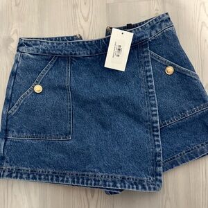 Blue Denim Skirt with Gold Buttons